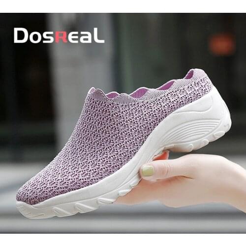 Dosreal Women Platform Flats Shoes Summer Fashion Half Shoes For Females Outside Sneakers Shoes Breathable Mesh Casual Shoes