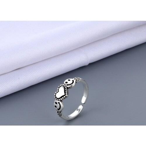Acient Silver Smiling Face Rings for Women New Trendy Fashion Female Resizable Ring Jewelry Ladies Night Club Jewelry Gift BFF