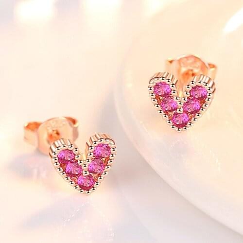 S925 Sterling Silver Stud Earring for Women Red Zircon Love Girl Earrings Fine Jewelry Gifts Earrings Female boucle d'oreille