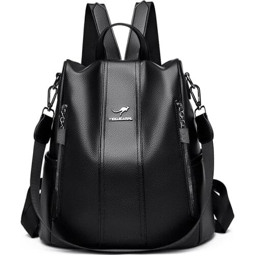 Women Backpack PU Leather Shoulder Bag For Teenage Girls Multi-Function Bagpack Female Ladies School Backpack
