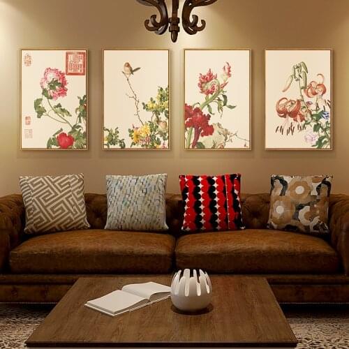 HD Animal Bird Oil Painting Spring Peach Blossom Picture Chinese Style Oil Canvas Painting Company Wall Decoration no Frame