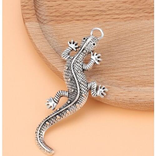 10pcs/Lot Silver Color Large Gecko Lizard Charms Pendants for Necklace Jewelry Making Accessories