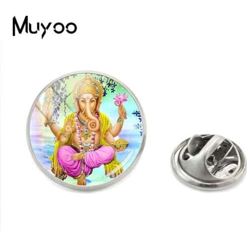 2018 Hot Selling Lord Ganesha Lapel Pins God of Fortune Collar Pin Hindu Elephant Brooch Meditation Spiritual Glass Jewelry Pins