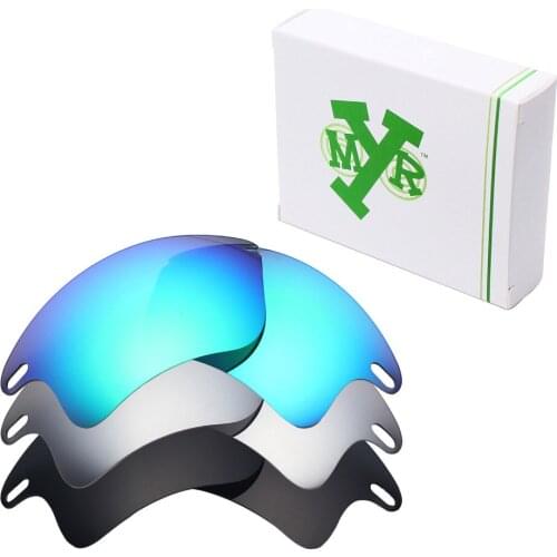 3 Pairs Mryok POLARIZED Replacement Lenses for Oakley Fast Jacket XL Sunglasses Stealth Black & Ice Blue & Silver Titanium