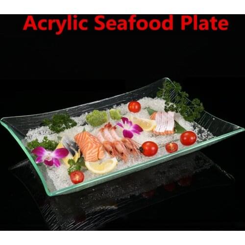 Acrylic rectangular Transparent sashimi plate fish raw ice tray Japanese Korean sushi plate seafood buffet butter serving dish