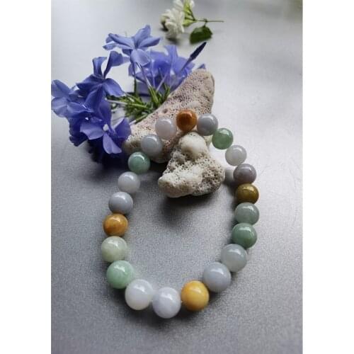 Natural Jadeite Emerald Jade Round Beads Bracelet Women Stone Jewelry Gemstone Gift Handmade Strand Bracelets Jade Bracelet Gift