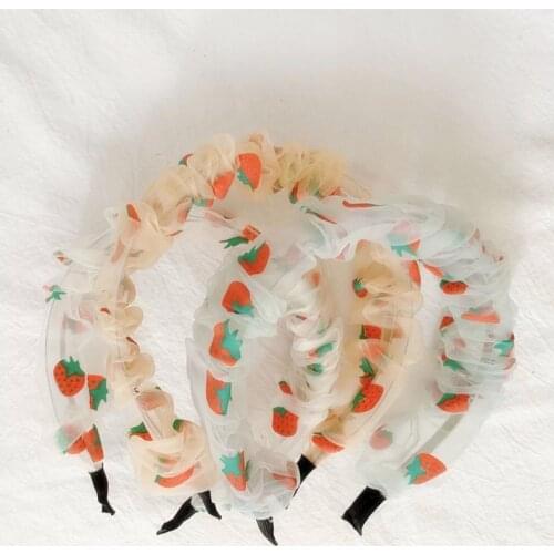 Boutique 12pcs Fashion Cute Fruits Hairbands Strawberry Print Gauze Hair Sticks Princess Headwear Hair Accessories for Girls