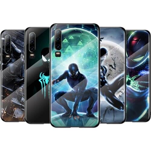 Marvel Dark Spider Man For Huawei P40 P30 P20 P10 Pro Plus Lite 5G 2019 Tempered Glass Cover Shell Luxury Phone Case