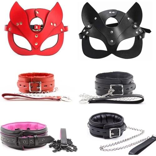 Erotic BDSM Products Bondage PU Leather mask Collar With Leash Sex toys Restraint Fetish Adult Games Sex Toys For Couples