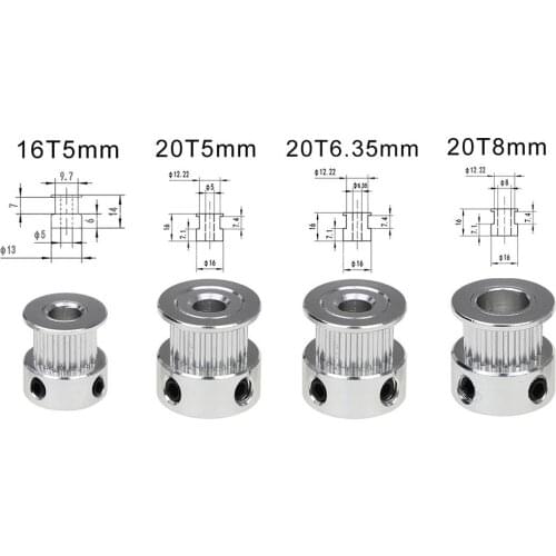 GT2 20Teeth 16 teeth 20 Teeth Bore 5mm/8mm Timing Alumium Pulley Fit for GT2-6mm Open Timing Belt for 3D Printer
