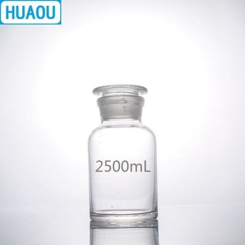 HUAOU 2500mL Wide Mouth Reagent Bottle 2.5L Transparent Clear Glass with Ground in Glass Stopper Laboratory Chemistry Equipment