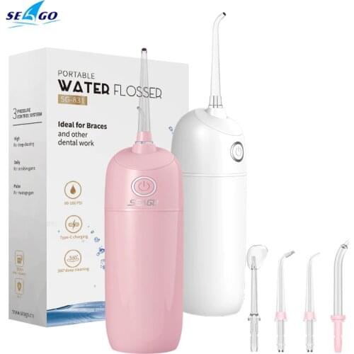 Seago Portable Oral Irrigator Type C USB Rechargeable 3 Modes Tooth Cleaner 190ml Deantal Water Flosser Cordless 5 Jet Nozzles