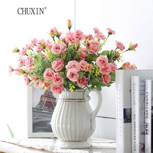 Artificial Flowers 7 small rose simulation bouquet silk fake single branch wedding home decoration fake flower plants