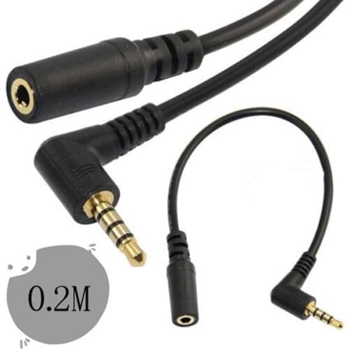 2PCS 90 Degree Right Angled 3 5mm 4 Pole Audio Stereo Male to Female Extension Cable 20cm
