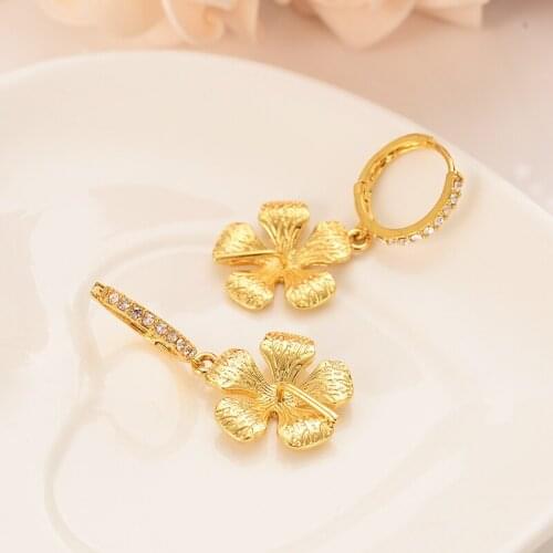 Dubai India Africa gold earrings set with diamond-encrusted crystal flowers fusiliana girls engagement wedding jewelry gifts