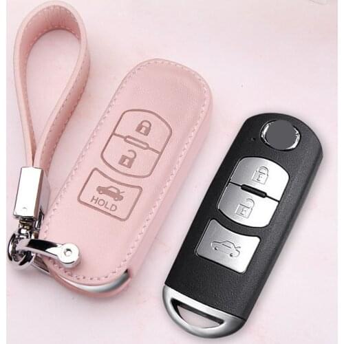 Leather Car Key Case Cover Protect for Mazda 2 3 5 6 Demio CX-3 CX-4 CX-5 CX-7 CX-9 CX8 MX5 Axela Atenza 2015-2019 Keychain