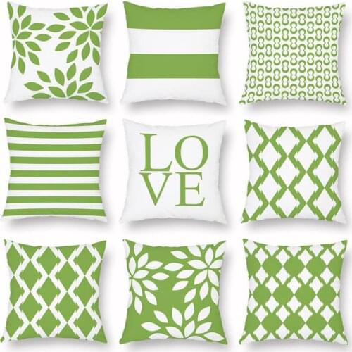 Small Fresh Grass Green Pillow Case Modern Minimalist Love Geometric Leaves Decorative Pillow Cushion Cover For Home Room Decor