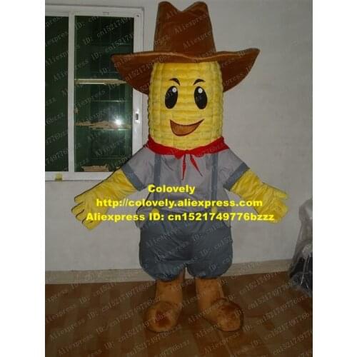 Lovely Yellow Corn Mascot Costume Mascotte Maize Grain Zea Mays Adult With Big Brown Hat Black Eyes Red Tie No.1401 Free Ship
