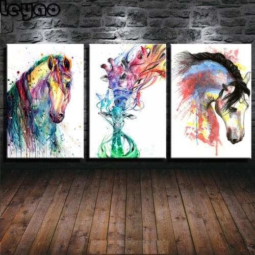 3 pieces 5D Diamond Painting Colorful Giraffe,Horse Full Drill Diamond Embroidery Animal New Arrival Home Decor Sale Triptych