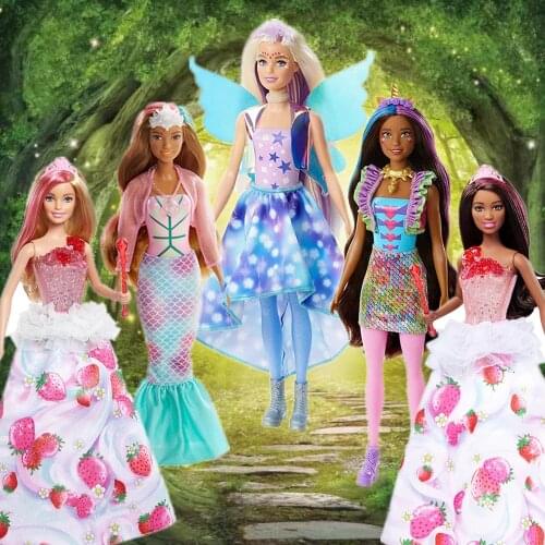 Original Barbie Doll Dream To Pia Sweetville Princess Doll Rainbow Lights Mermaid Barbie Doll Toy Birthday Gift for Girls DYX27
