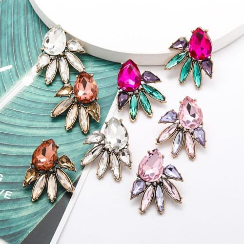 Pauli Manfi 2020 New Exaggerated Fashion Drop-shaped Glass Stud Earring Womens Personality Geometric Earrings