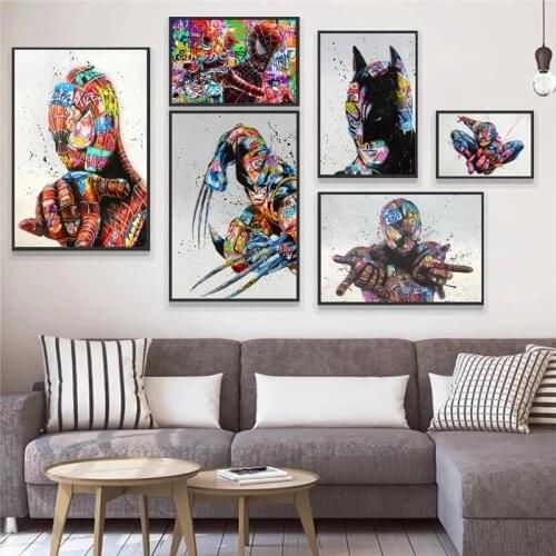 Marvel Anime Spiderman Graffiti Street Art Posters Painting Disney Pop Movie Canvas Print Art Wall Picture For Living Room Decor