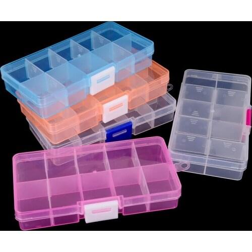 10 Grid Adjustable Transparent Jewelry Storage Box Ring Earring Drug Pill Beads Portable Plastic Organizer Case Travel Bins