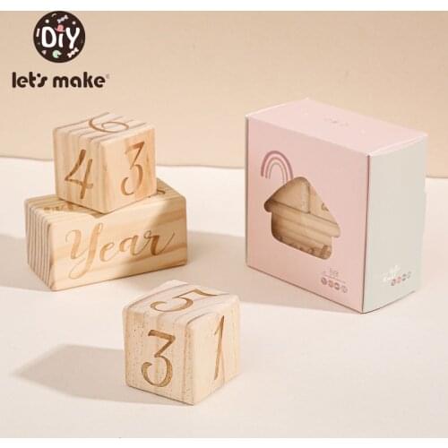 Lets make 1Set Baby Pine Milestone Cards Wooden Block Photography Props Commemorate Baby Birth Number Infant Accessories