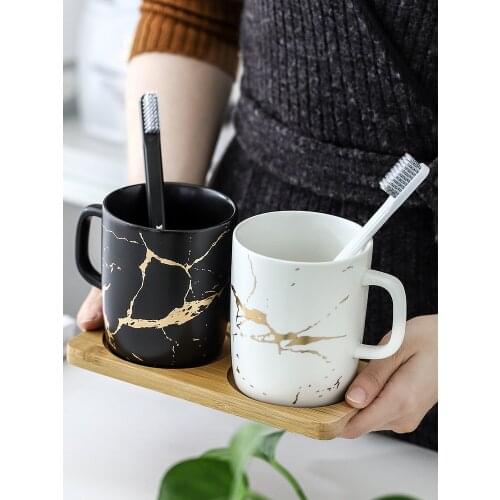 Retro Bathroom Accessories Imitation Natural Marble Stripe Ceramic Toothbrush Holder Cup Zahnputzbecher pot brosse à dent