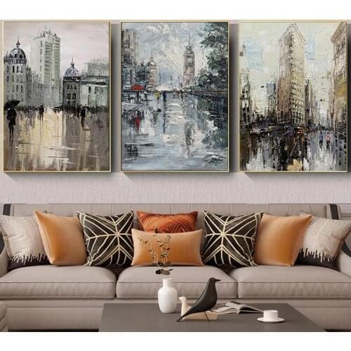 Modern Abstract Scenery Painting on Canvas Thick Texture Painting Street Scenery Picture Home Living Room Decoration Cuadros