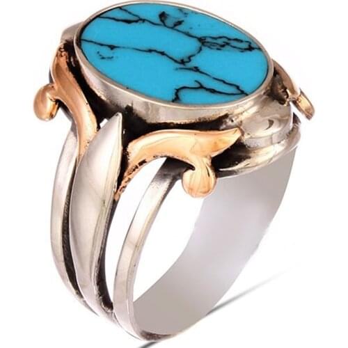 Special Design Solid 925 Sterling Silver Ottoman Sultan Turquoise Stone Men Ring