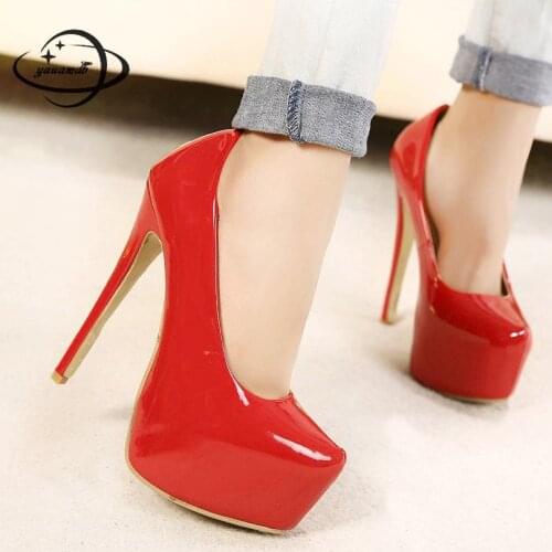 Yauamdb Women Pumps Female 35-44 Spring Autumn 15cm High Heels Pumps Platform Slip On Round Toe Ladies Sexy Office Shoes Ly69