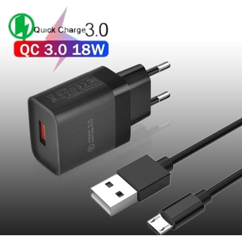 18W Fast Charging Phone Usb Charger For Samsung M01 S7 Huawei P10 P9 Lite Moto E6 Realme C21 Phone Charge Micro Usb Data Cable