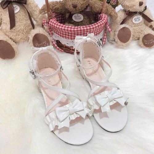 New Summer Lolita Sandals Womens Cute Japanese Student Lovely Flat Kawaii Loli Shoes Anime Goth Cross Buckle Cosplay Harajuku