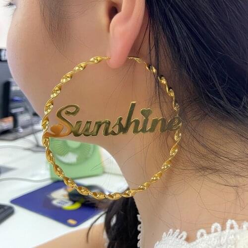 Custom Name Earrings For Women Personalize Letter Twist Thread Big Hoop Earring Fashion Charming Jewelry Weding Bridesmaid Gift