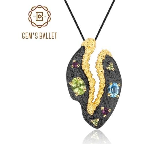 GEMS BALLET Multicolor Natural Gemstones Woman’s Art Jewelry 925 Sterling Silver Handmade Petal Floral Pendant Necklace