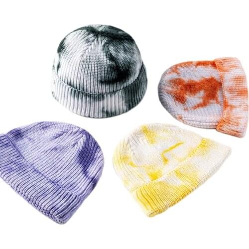Winter Women thick warm Tie Dye Printed Skullies Skullcap Men brimless landlord hats Knit Beanies Melon Caps