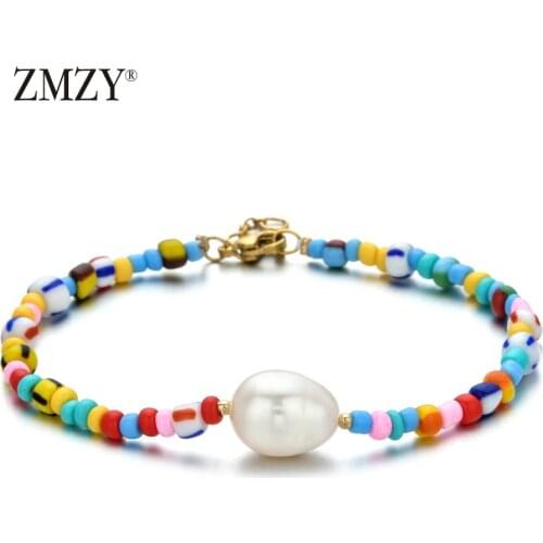 ZMZY Chic Big Natural Freshwater Pearl Bracelet Handmade Rainbow Beads Bracelet Friends Colorful Wedding Jewelry Gift