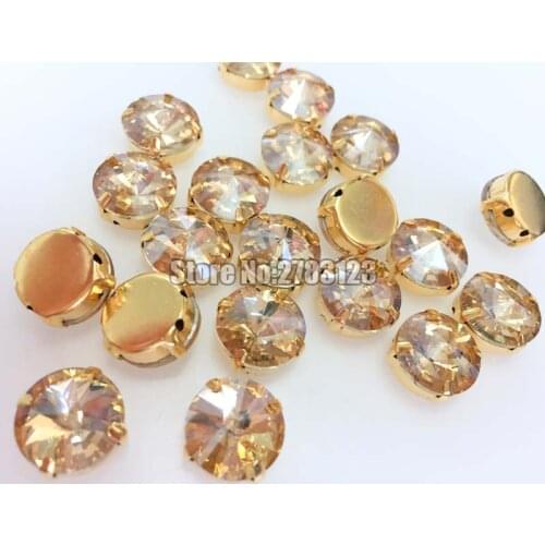 Gold bottom golden champion round flat back Glass Crystal sew on claw rhinstones Clothing accessories 20pcs/bag