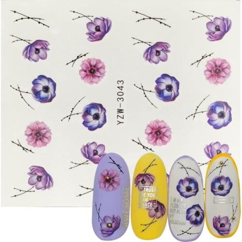 1 Sheet Floral Slider Water Stickers Decal For Nail Art Transfer Tattoo Flamingo Leaf Gel Manicure Adhesive Decor Tip