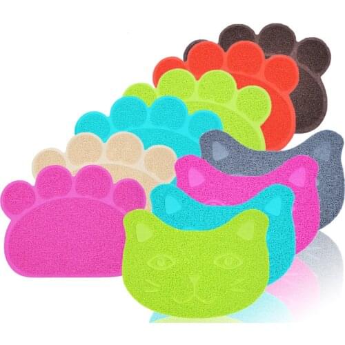 1pc PVC Cartoon Footprint Cat Head Shape Non-slip Dog Puppy Cat Kennel Mat Cat Sand Pad Cat Toilet Pet Supply