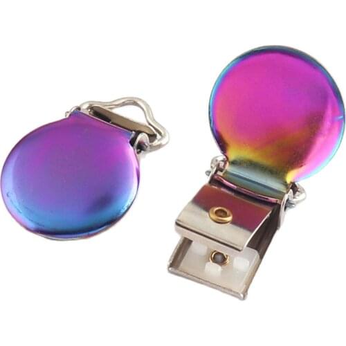 10mm Rainbow Suspender Clips 6 pcs pacifier clips Pacifier holders metal clips suspenders belt Bib Holder Clips Rectangle