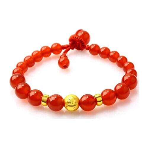 100% Natural Red 24K Yellow gold Dragon Beads Knitting Bracelet