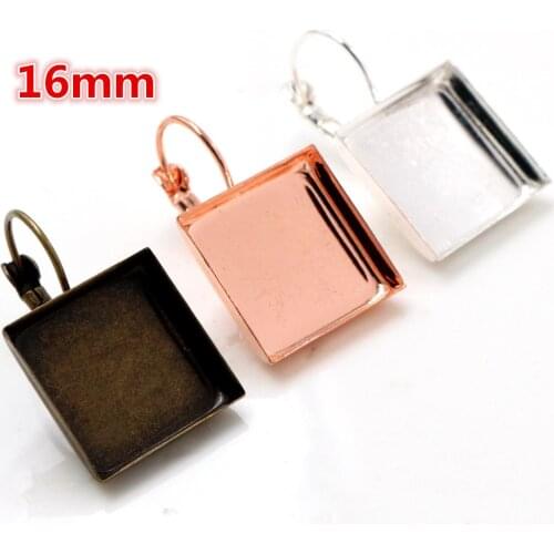 16mm 10pcs Bright Silver Color Rose Gold Color Bronze Square Style French Lever Earrings Base,fit 16mm Square glass cabochons