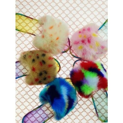 2021 New Colorful Faux Fur Slides Women Slippers Crystal Jelly Flat Bottom Diamand Bling Ladies Sandals Shoes