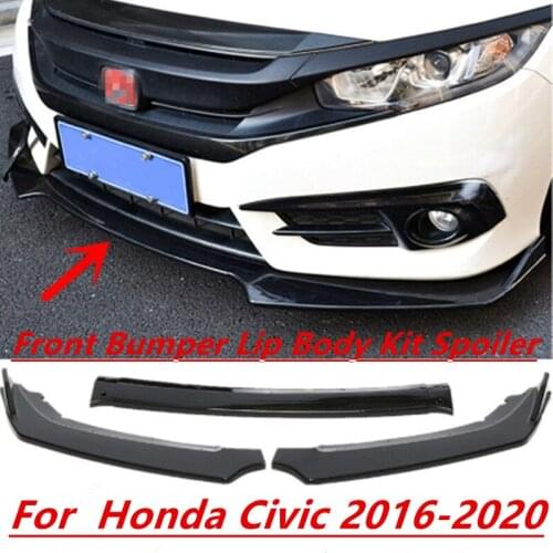 3pcs Car Front Lower Bumper Lip Diffuser Spoiler Body Kit For Honda For Civic Sedan 4Dr 2016 2017 2018 2019 2020