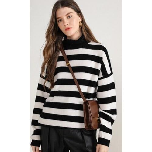 6 ply 100% cashmere striped sweater turtleneck woman fashion pullovers autumn winter thick warm ladies knitwear high-end jumper