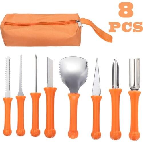 8PCS Handmade Carving Kit Graver Cutter Leather Halloween Carving Tools DIY Patterns Craft Festival Gift With Storage Bag