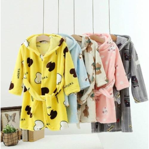 Autumn Winter Baby Girl Bathrobes Kids dressing gown Soft Flannel Warm Cartoon Hooded Children Robe Towel Toddler Boys Clothes