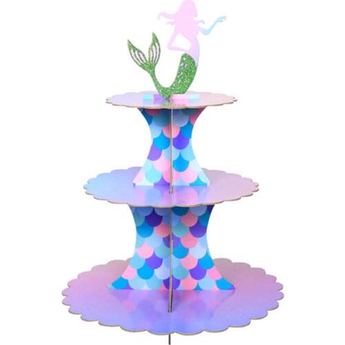 Wedding Dessert Display Stand Bronzing Mermaid Fishtail Cake Stand Birthday Party Supplies Paper Three-tier Mermaid Cake Stand